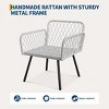 Grey 3 Piece PE Rattan Patio Furniture Set All Weather Outdoor Conversation Group Glass Table Cushions Included Deck Backyard Garden Seating - 2 of 4
