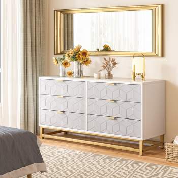 Whizmax 6 Drawer Dresser for Bedroom, Wood Chest of Drawers with Metal Legs, Modern Storage Dresser Chest Cabinet Organizer, for Living Room, Hallway