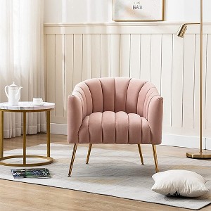 SEYNAR Modern Velvet Accent Chair,Round Upholstered Barrel Chair for Living Room - 1 of 4