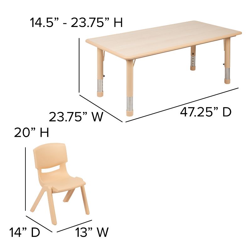 Flash Furniture 23.625"W x 47.25"L Rectangular Plastic Height Adjustable Activity Table Set with 6 Chairs, 6 of 11