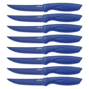 NutriChef 8 Pcs. Steak Knives Set - Non-stick Coating Knives Set with Stainless Steel Blades, Unbreakable knives, Great for BBQ Grill (Blue)