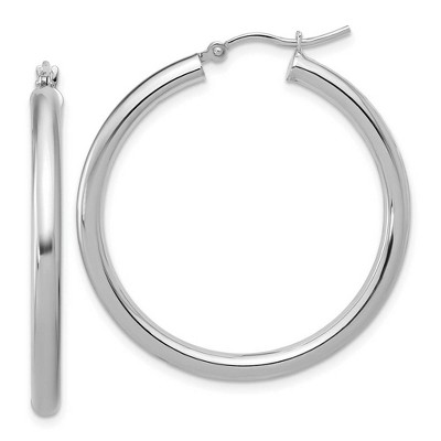 Black Bow Jewelry 3mm Round Hoop Earrings in 10k White Gold, 35mm (1 3/8 Inch)