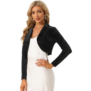INSPIRE CHIC Women's Long Sleeve Lapel Collar Velvet Open Front Cropped Cardigan - 1 of 4