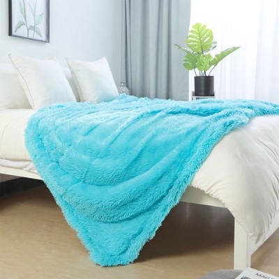 1 Pc Twin Microfiber Long Shaggy Bed Blankets Sky Blue - PiccoCasa