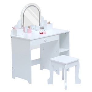 Kids Vanity with Lighted Mirror & Stool, with Drawer & Open Shelves, 2 in 1 Little Girls Vanity Table for 3-9 Yrs Girls - 1 of 4