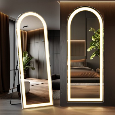 FONTOI Arched/Rectangle Full Length Mirror Aluminum Alloy Frame Adjustable Brightness 3 Color Temperature for Bedroom Living Room Hallway Entryway