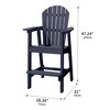 High Adirondack Barstool, Weather Resistant HDPE Patio Stool with Backrest and Armrests, Navy Blue - 4 of 4
