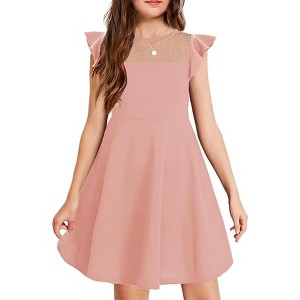 Arshiner Girls Dress Summer Ruffle Sleeve Mesh A Line Casual Party Dresses with Pockets - 1 of 4