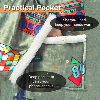 Catalonia 80's Print Sherpa Fleece Wearable Blanket with Sleeves