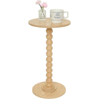 Round Side Table, Small Drink Table for Small Spaces, Modern Accent Nightstand with Solid Wood Leg