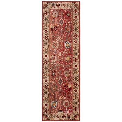 Kashan Red and Beige Synthetic Runner Rug, 2'6" x 10'