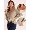 Allegra K Women's Long Sleeve Buttons Stretchy Ruffle V Neck Sweater Cardigan - 2 of 4