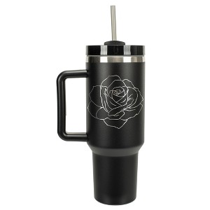 Elanze Designs Simple Rose Flower Outline 40 oz. Stainless Steel, Large Water Bottle Coffee Mug, Spill & Leak Resistant, Thermal Travel Tumbler with - 1 of 1