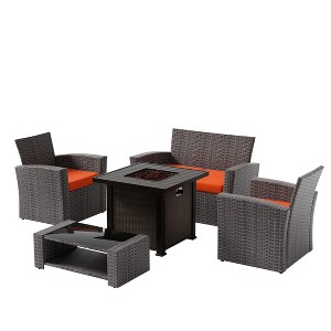 WestinTrends 4 Piece Conversation Outdoor Patio Sofa Set with Square Fire Pit Table - 1 of 4