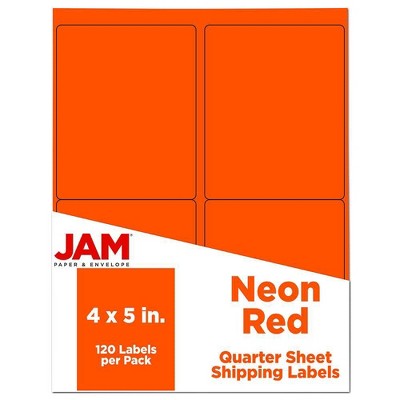 JAM Paper Shipping Labels 4" X 5" 120ct - Neon Red