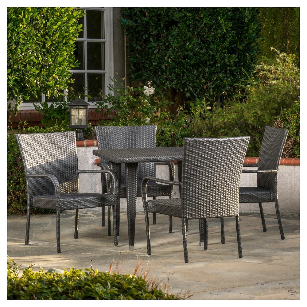 Delani 5pc Wicker Patio Dining Set Gray Christopher Knight Home