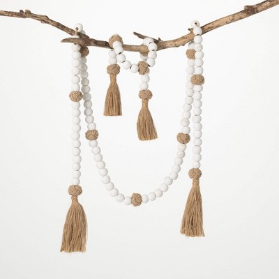 72" & 24" Tassel & Wood Bead Garland - Set of 2  White