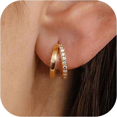 3Pairs 925 Sterling Silver, 14K Gold Plated Small Huggie Hoop Earrings Sets for Multiple Piercing CZ Cartilage Earrings Stacks