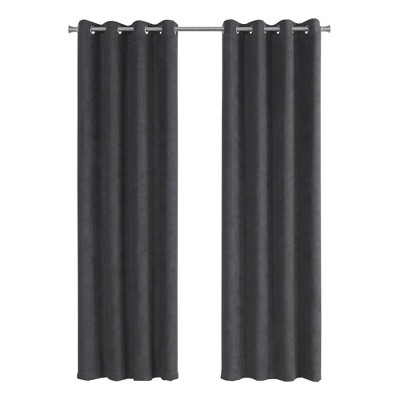 Monarch Specialties Curtain Panel 2Pcs Set Room Darkening Grommet Living Room Bedroom Kitchen Micro Suede Polyester Grey Contemporary Modern