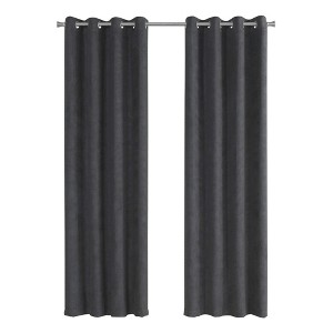 Monarch Specialties Curtain Panel 2Pcs Set Room Darkening Grommet Living Room Bedroom Kitchen Micro Suede Polyester Grey Contemporary Modern - 1 of 4