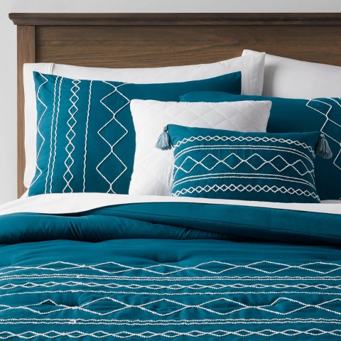 Threshold 4pc Twin/Twin Extra Long Diamond Stitch Comforter Bedding Set Dark Teal Blue - Threshold™: Includes Decorative Pillows, OEKO-TEX Certified