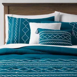 Kenton Diamond Stitch Comforter Bedding Set Dark Teal Blue - Threshold™