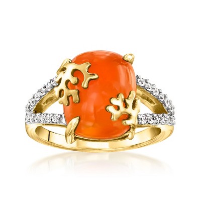 Ross-Simons Carnelian and 0.20 ct. t.w. White Zircon Reef Ring in 18kt Gold Over Sterling