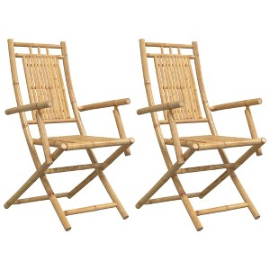 vidaXL Folding Patio Chairs Seating Garden Outdoor Balcony Furniture Bamboo - With Armrest 2 - 1 of 4