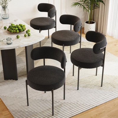 SEVOBAL Dining Chairs Set of 4 Teddy Upholstered Dining Room Chairs Kitchen Chair Accent Chair Modern Dining Room Kitchen, Black, 17.7"*15.7"*31"