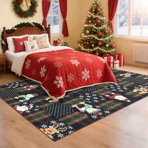 Christmas Area Rug, Santa Deer Print Washable Soft Carpet with Non Slip Backing, Low Pile Stain Resistant Floor Mat for Living Room, Bedroom - 1 of 4