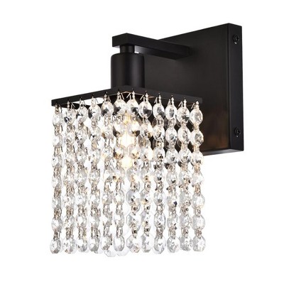 Elegant Lighting Phineas 1 light bath sconce in black with clear crystals