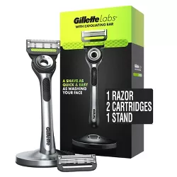 GilletteLabs Exfoliating Razor by Gillette + 2 Razor Blade Refills & Premium Magnetic Stand