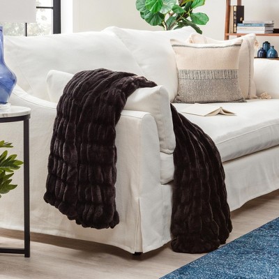 Chanasya Ruched Faux Fur Throw Blanket - Reversible Minky Blanket