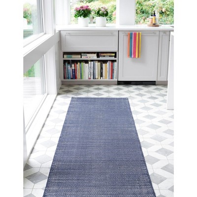 Indigo and White Herringbone 2x3 Reversible Rug