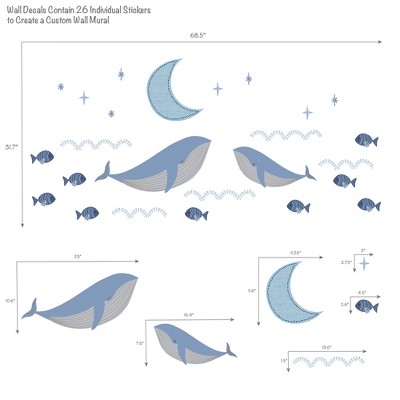 Blue Whale and Fish Underwater Nursery Wall Decals