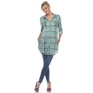 Women's Printed Plaid Roll Tab Tunic - White Mark - 1 of 4