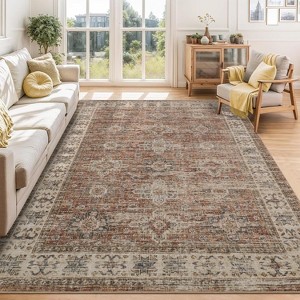 Area Rugs Washable, Soft Vintage Bedroom Rugs, Boho Farmhouse Low Pile Non-Slip Indoor Throw Carpet Rugs for Living Room Dining Room - 1 of 4