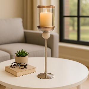 Contemporary Glass Floor Hurricane Candle Holder - Decorative Candle Stick Holder for Pillar Candles and Table Centerpieces Accent - 1 of 4