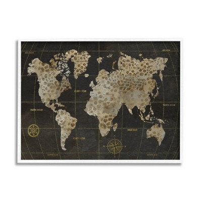 Stupell Rustic Giraffe Animal Pattern Atlas Map Compass Framed Giclee