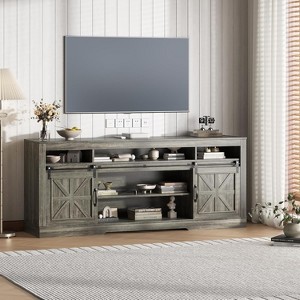 Farmhouse TV Console Table for 75" TV,Entertainment Center with Semi-Open Top Storage,Adjustable Shelf&Sliding Doors,Media Cabinet for Living Room - 1 of 4