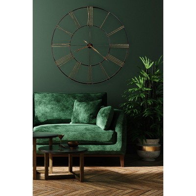 Oversized Antique Gold and Black Metal Wall Clock