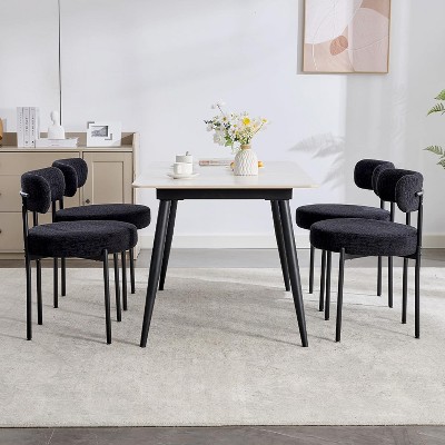 DYHOME Dining Chairs Set of 4, Boucle Dining Chairs Round Upholstered Curved Backrest