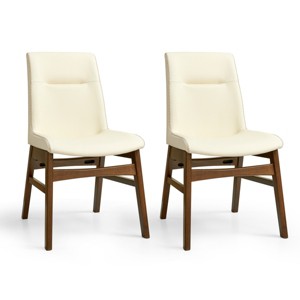 Subrtex Solid Wood dining Chair Faux Leather Upholstered Side Chair (Set of 2) - 1 of 4