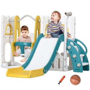 BABYYER Kids Slide and Swing Combo with Basketball Hoop, Climber, Storage Space and Telescope Indoor Outdoor Backyard Playground Toy for Toddlers - 1 of 4