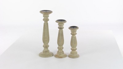 Elegant Mango Wood Teardrop Pillar Candlestick Trio, 18" Brown