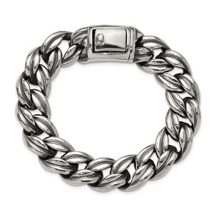 Chisel Stainless Steel Antiqued and Polished 8.5" Curb Link Bracelet - 1 of 4