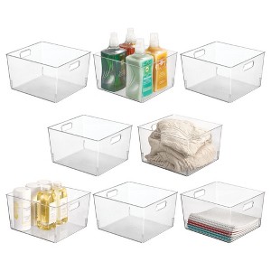 mDesign Large Plastic Household Storage Organizer Bin - Handles, 8 Pack, Clear, USA Made - 1 of 4