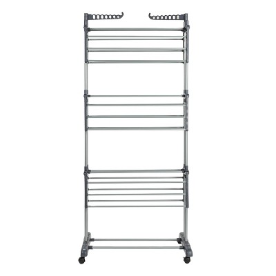 4-Tier Gray Stainless Steel Laundry Drying Rack with Side Wings
