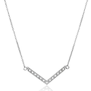 ELYA Women's Polished Cubic Zirconia Chevron Steel Necklace - 18" - 1 of 4