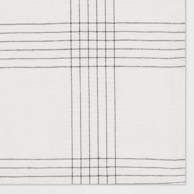 84" x 60" Off-White and Black Cotton Recycled Polyester Plaid Tablecloth